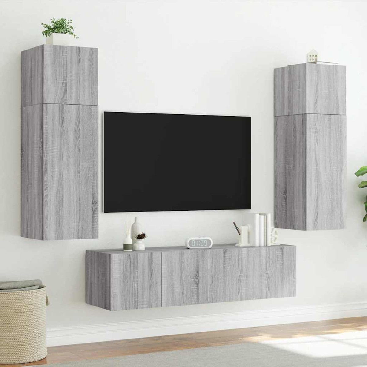 vidaXL Έπιπλα Τοίχου Τηλ. με LED 2 Τεμ. Γκρι Sonoma 60x35x41 εκ.