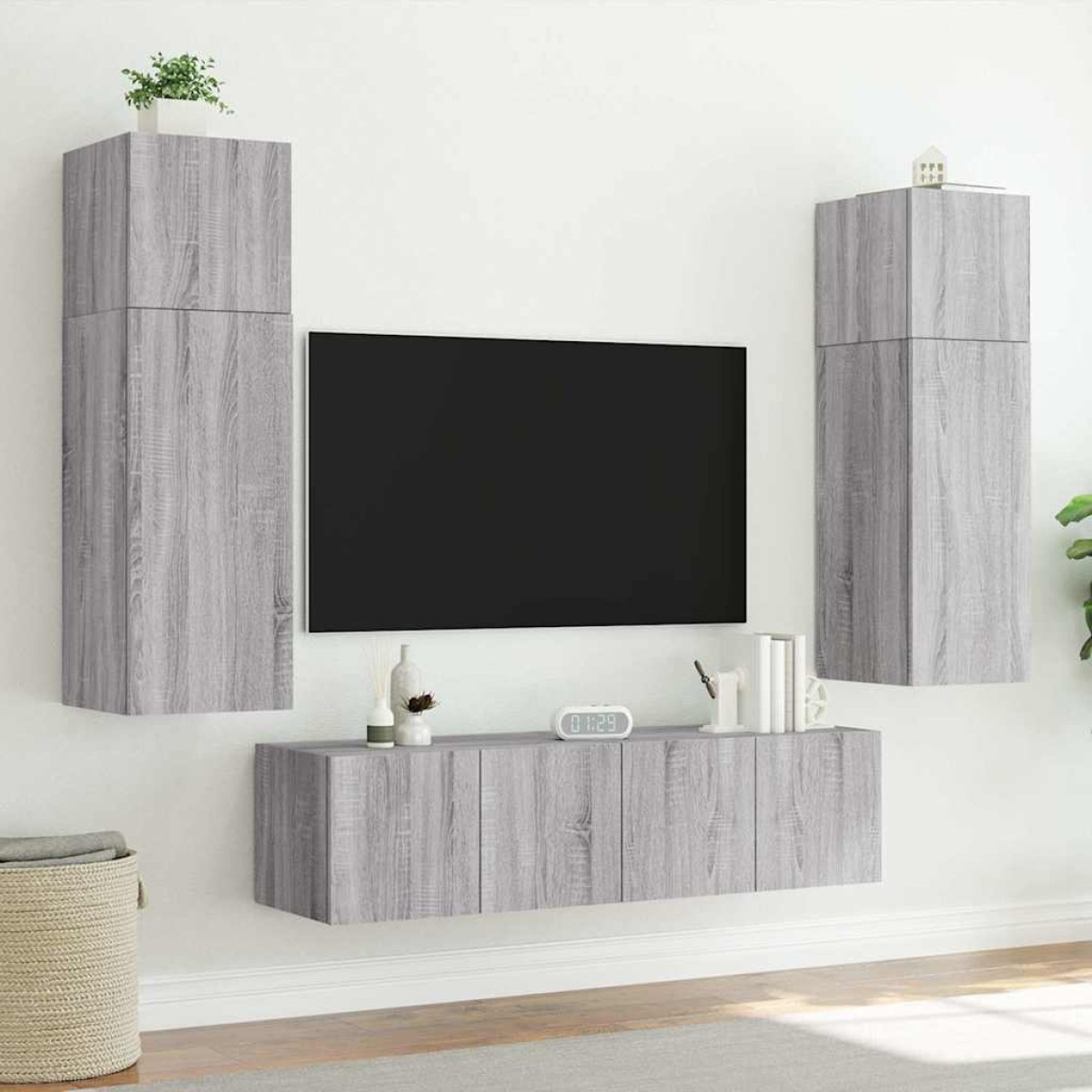 vidaXL Έπιπλο Τοίχου Τηλεόρασης με LED Γκρι Sonoma 80x35x41 εκ.