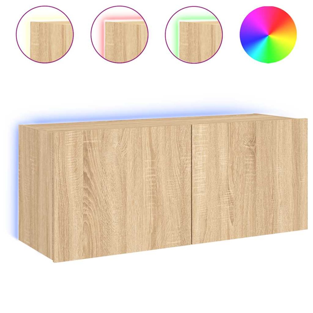 vidaXL Έπιπλο Τοίχου Τηλεόρασης με LED Sonoma Δρυς 100x35x41 εκ.