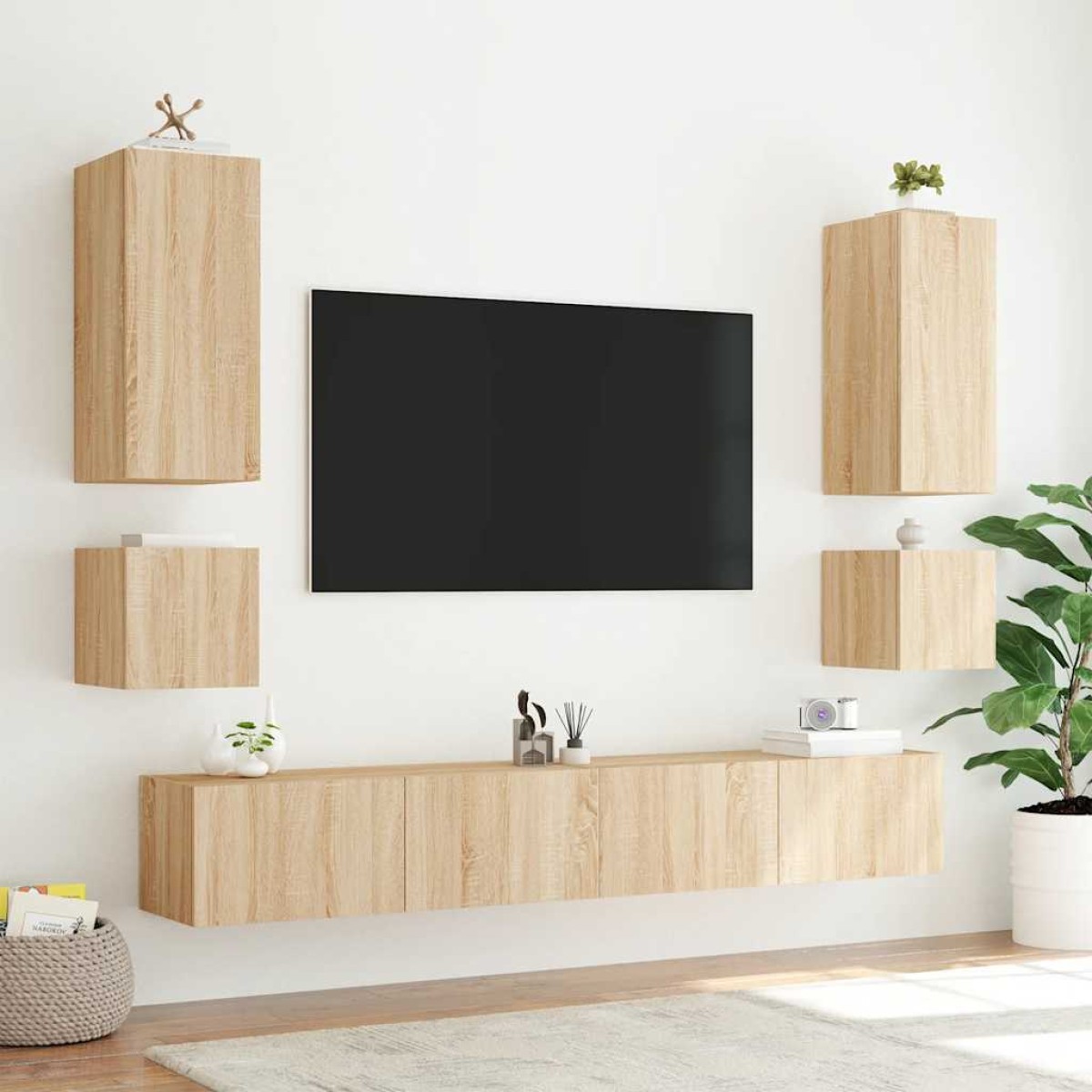 vidaXL Έπιπλο Τοίχου Τηλεόρασης με LED Sonoma Δρυς 100x35x41 εκ.