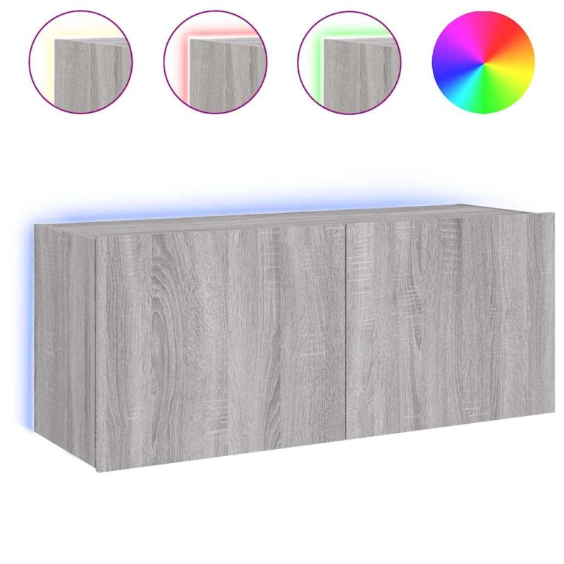 vidaXL Έπιπλο Τοίχου Τηλεόρασης με LED Γκρι Sonoma 100x35x41 εκ.
