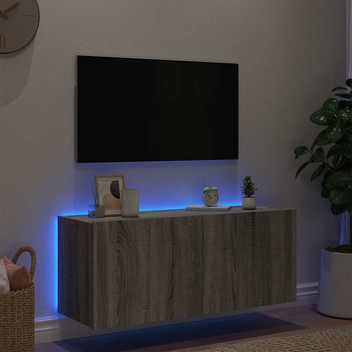 vidaXL Έπιπλο Τοίχου Τηλεόρασης με LED Γκρι Sonoma 100x35x41 εκ.