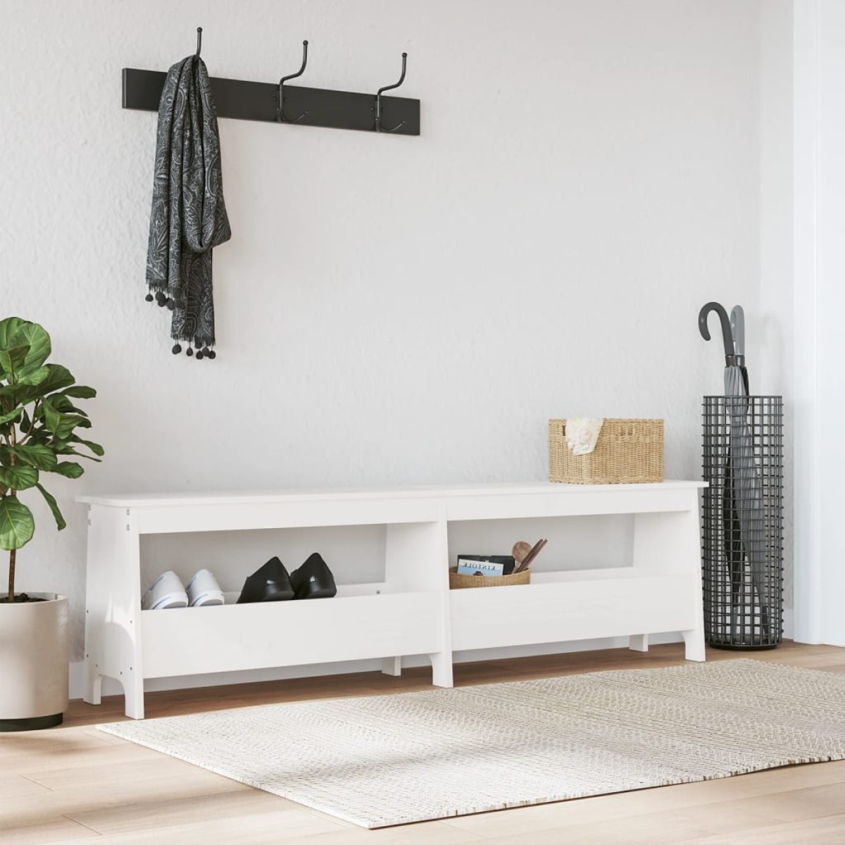 vidaXL Παγκάκι Χολ Λευκό 160x28x45 εκ. από Μασίφ Ξύλο Πεύκου