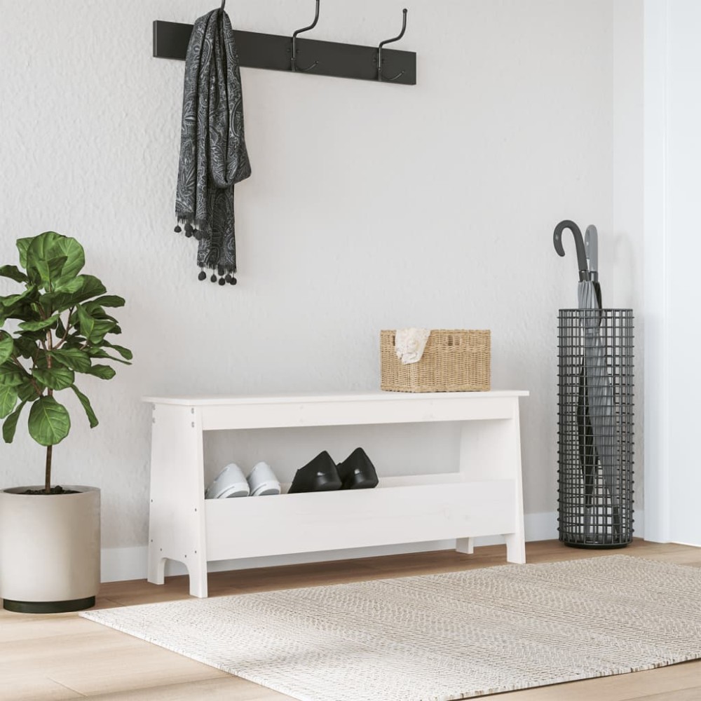 vidaXL Παγκάκι Χολ Λευκό 100 x 28 x 45 εκ. από Μασίφ Ξύλο Πεύκου