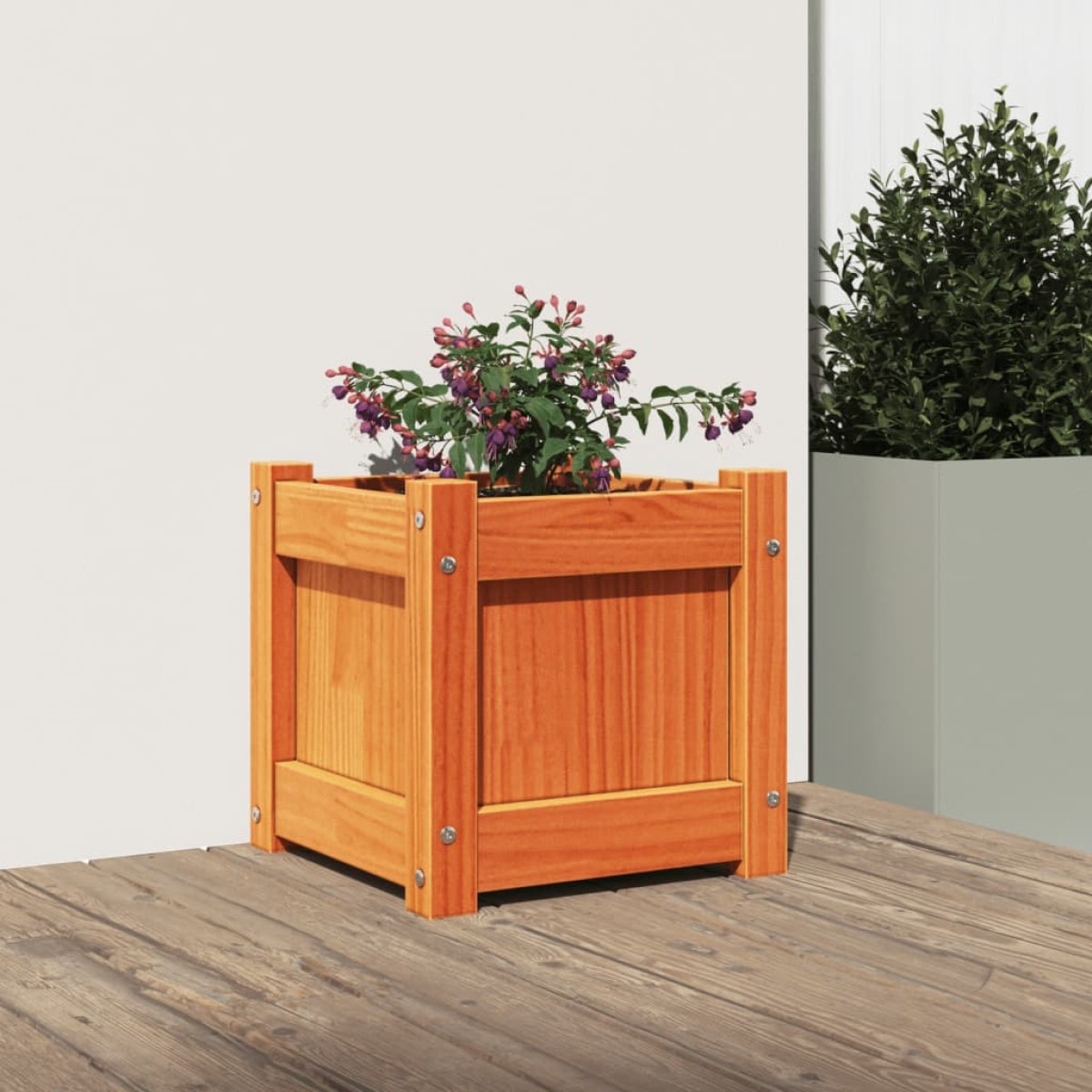 vidaXL Ζαρντινιέρα Καφέ 31 x 31 x 31 εκ. από Μασίφ Ξύλο Πεύκου