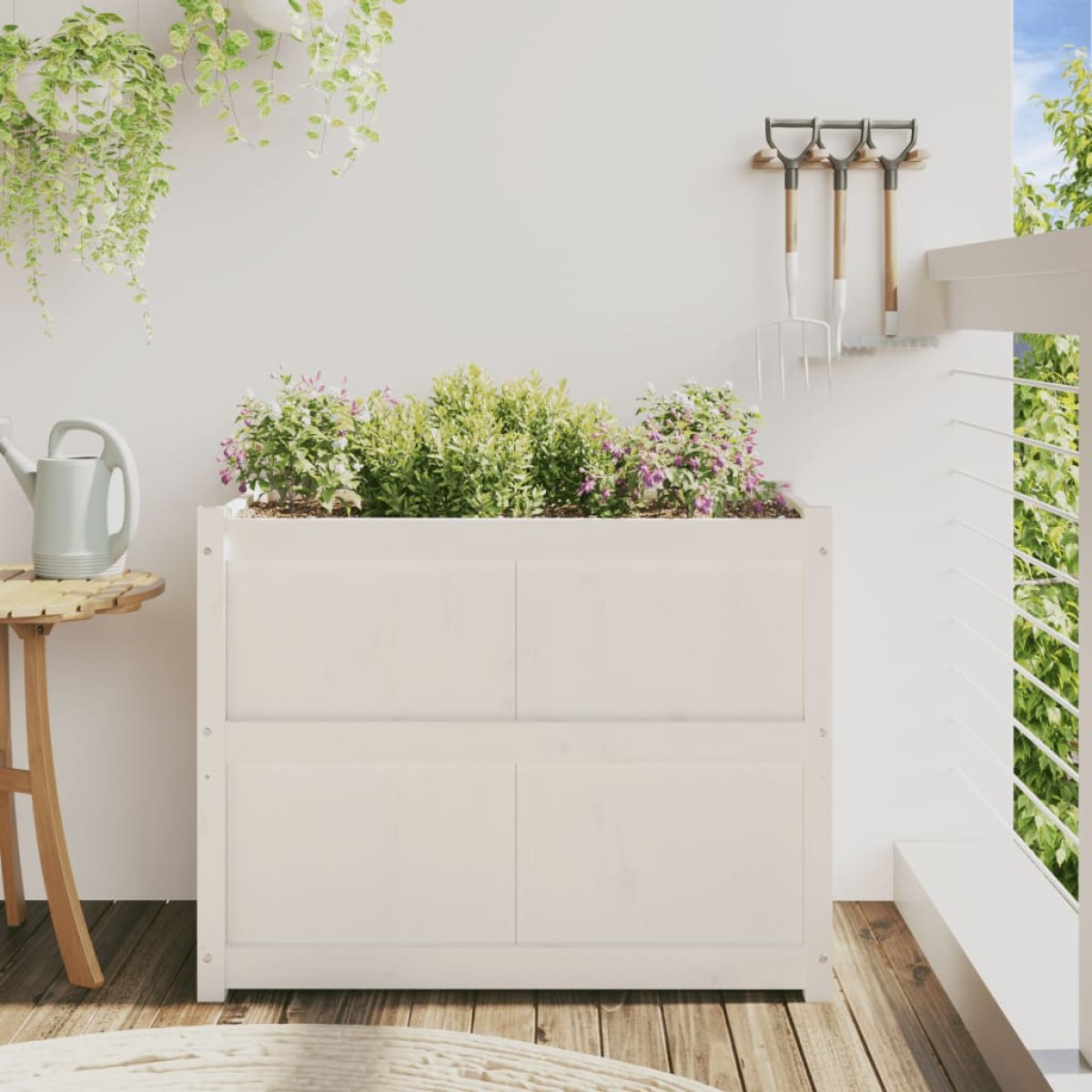 vidaXL Ζαρντινιέρα Λευκή 90 x 50 x 70 εκ. από Μασίφ Ξύλο Πεύκου