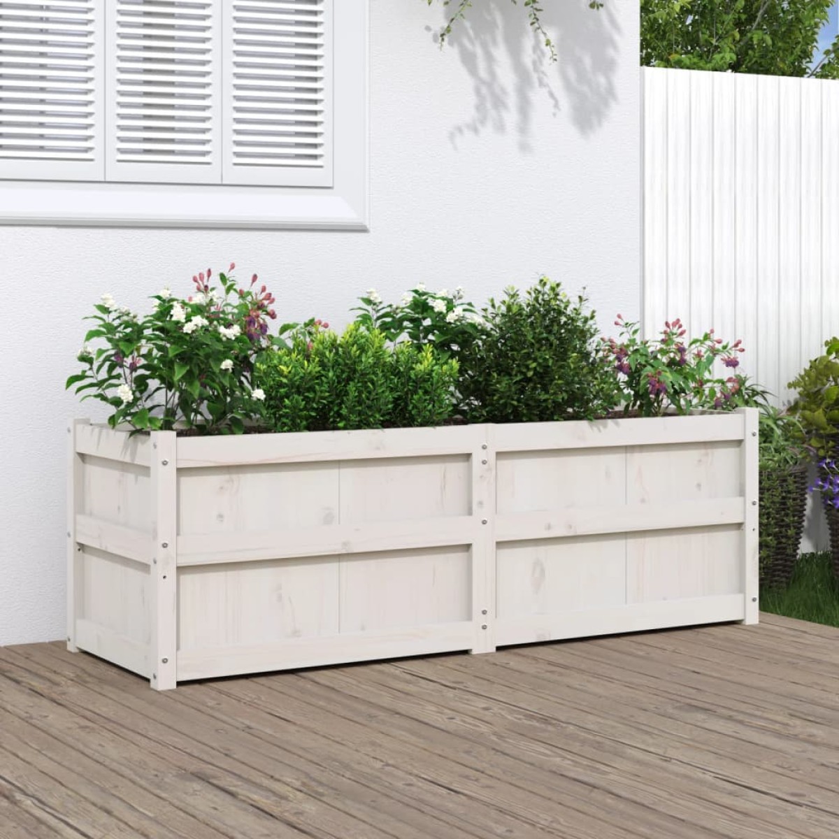 vidaXL Ζαρντινιέρα Λευκή 150 x 50 x 50 εκ. από Μασίφ Ξύλο Πεύκου