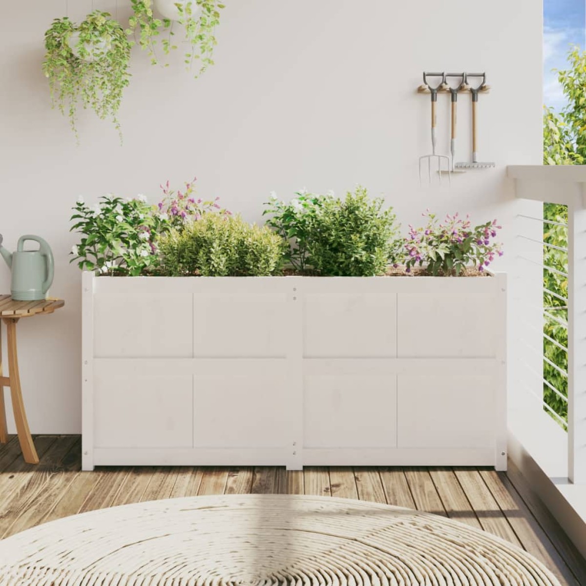vidaXL Ζαρντινιέρα Λευκή 150 x 50 x 70 εκ. από Μασίφ Ξύλο Πεύκου