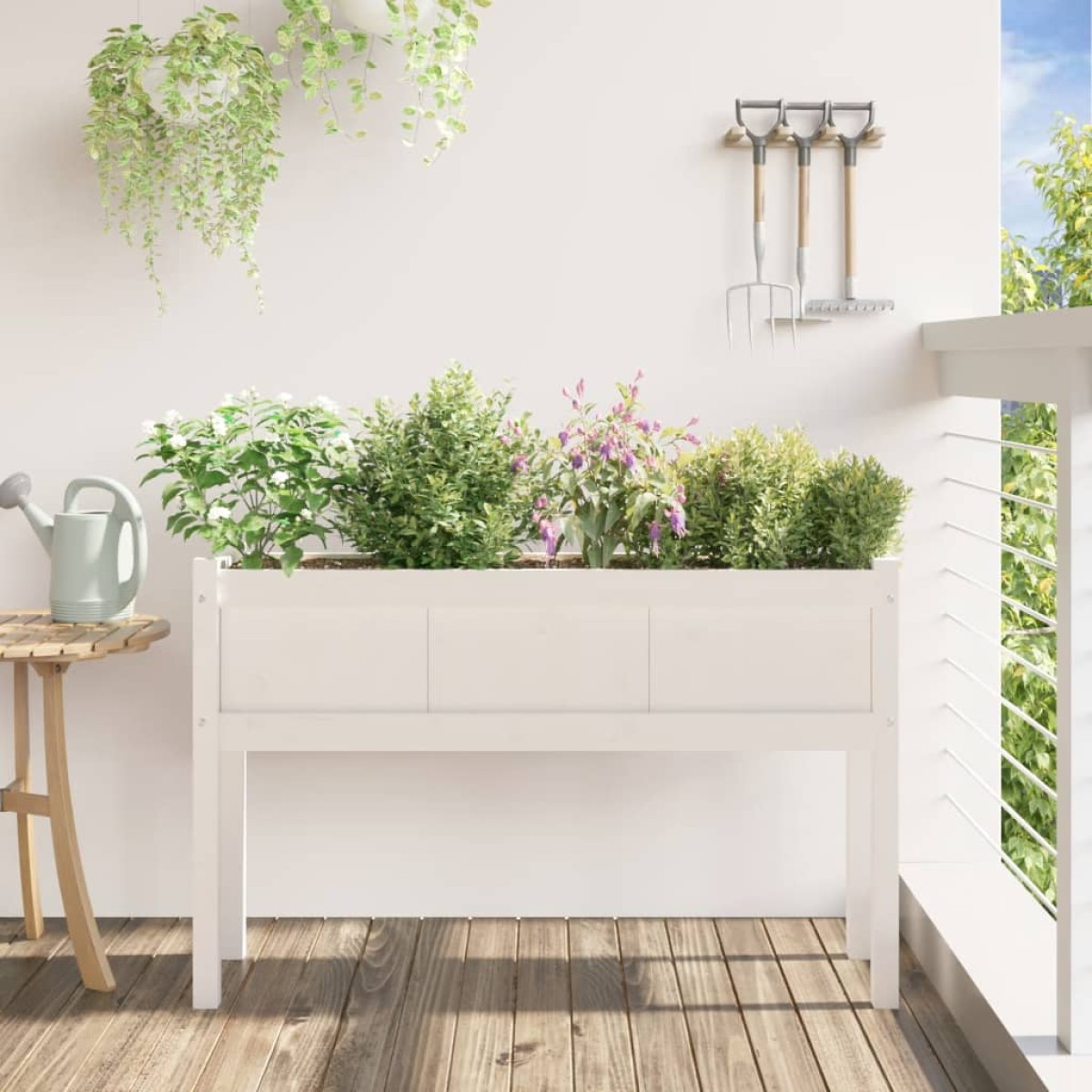 vidaXL Ζαρντινιέρα με Πόδια Λευκή 110x31x70 εκ. από Μασίφ Ξύλο Πεύκου