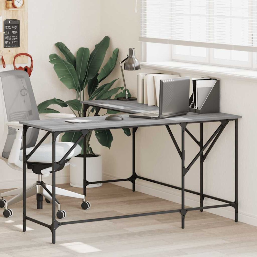 vidaXL Γραφείο Γκρι Sonoma 149x149x75 εκ. από Επεξεργασμένο Ξύλο
