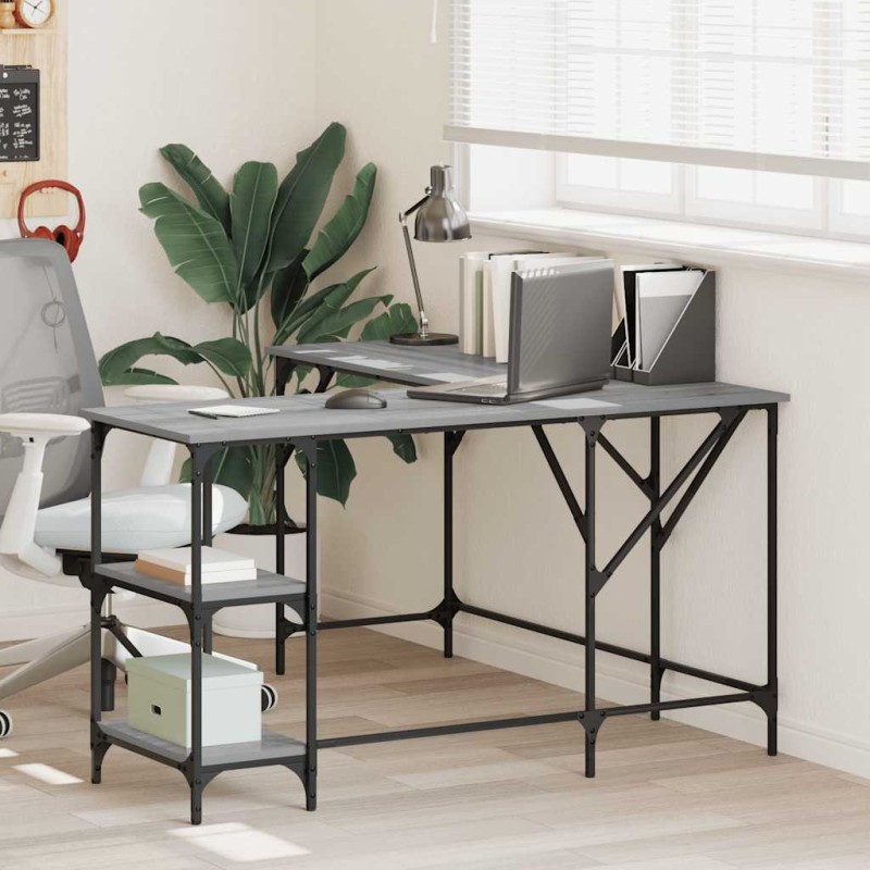 vidaXL Γραφείο Γκρι Sonoma 139x139x75 εκ. από Επεξεργασμένο Ξύλο