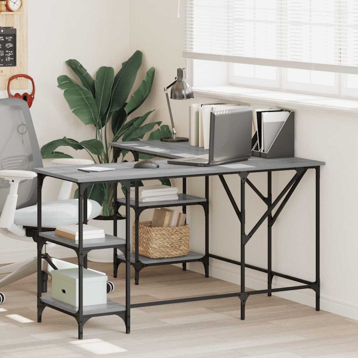 vidaXL Γραφείο Γκρι Sonoma 139x139x75 εκ. από Επεξεργασμένο Ξύλο