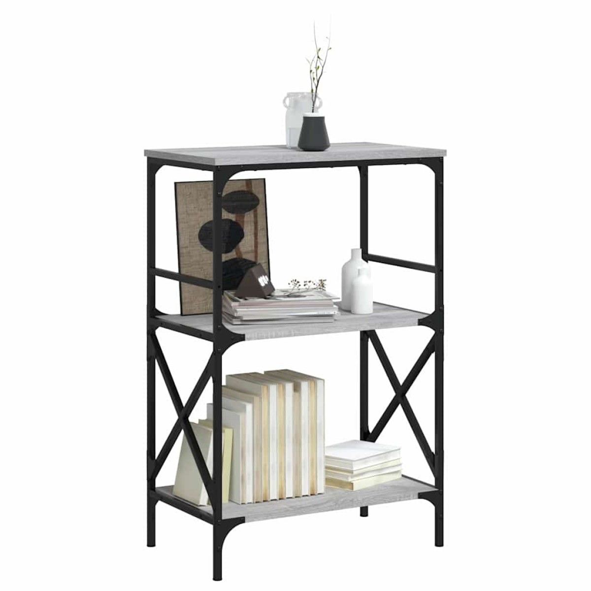 vidaXL Βιβλιοθήκη 3 Επιπέδων Γκρι Sonoma 59x35x90,5 εκ. Επεξεργ. Ξύλο
