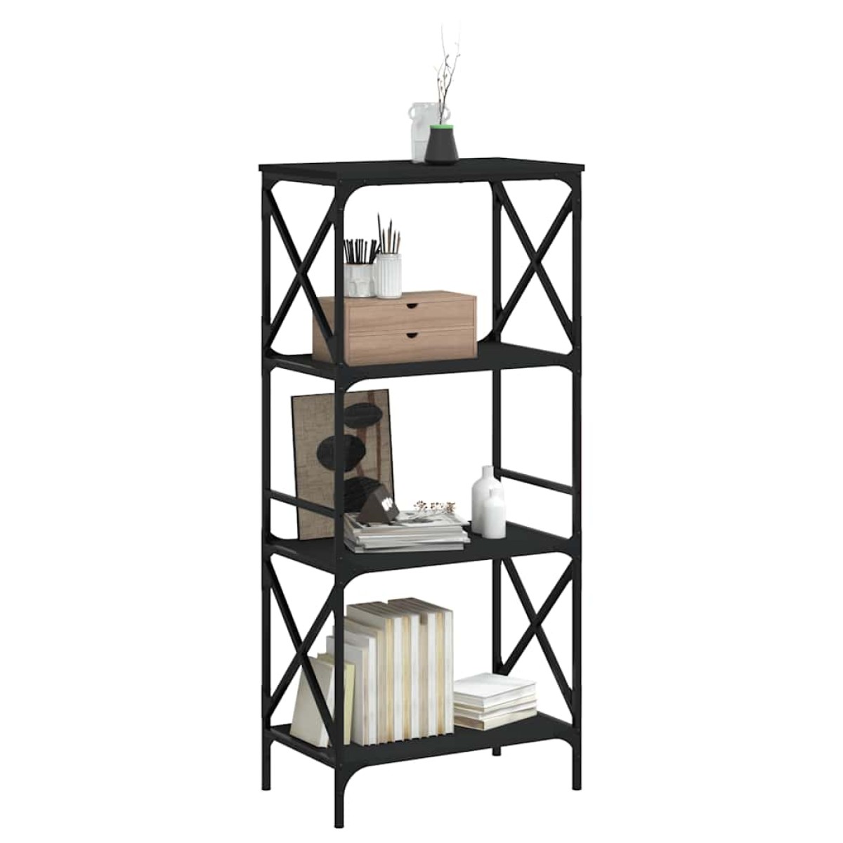 vidaXL Βιβλιοθήκη 4 Επιπέδων Μαύρη 59x35x132 εκ. Επεξεργασμένο Ξύλο
