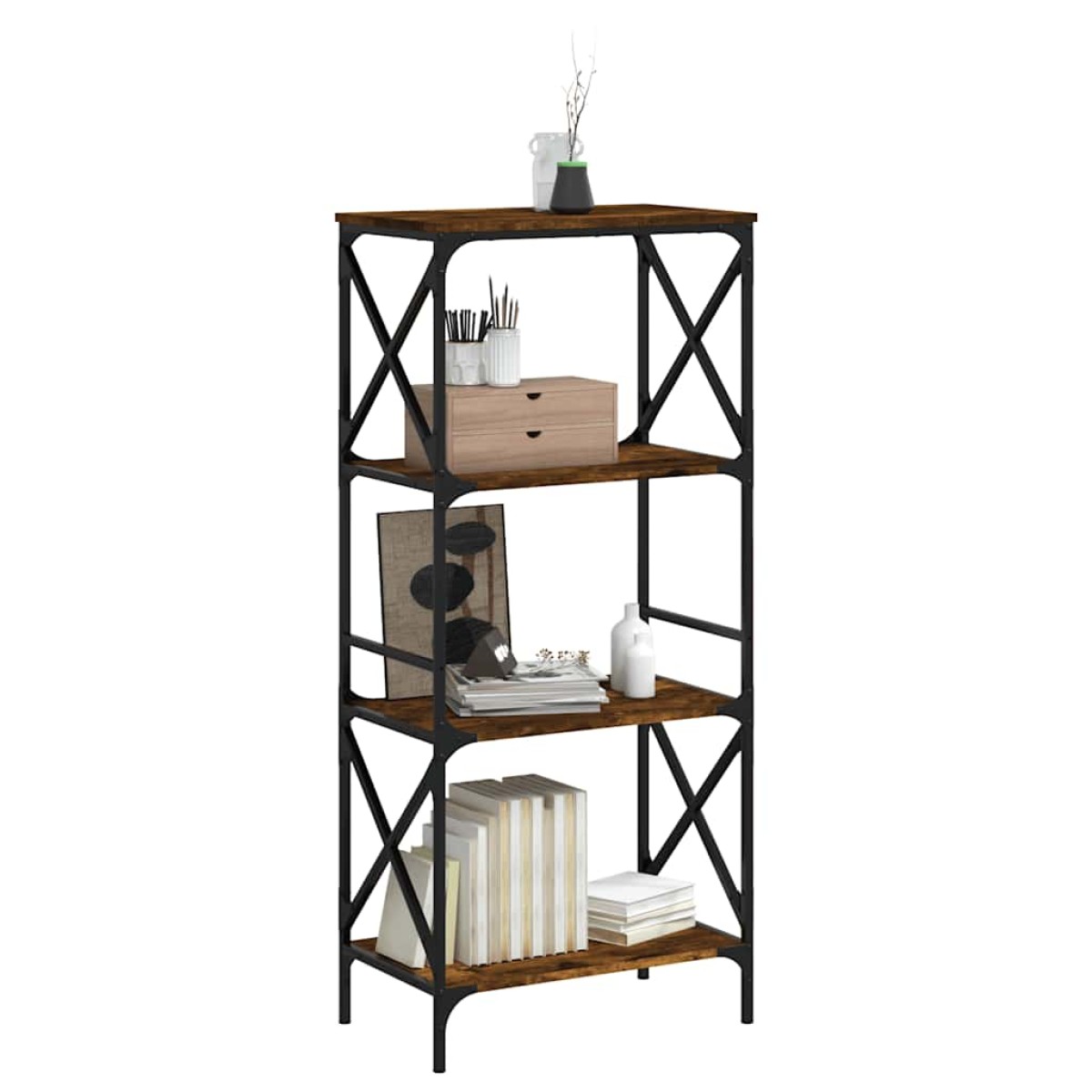 vidaXL Βιβλιοθήκη 4 Επιπέδων Καπνιστή Δρυς 59x35x132 εκ. Επεξεργ. Ξύλο