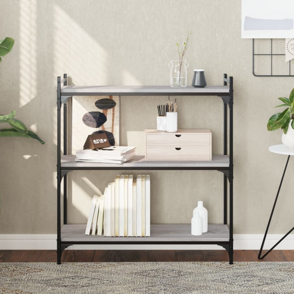 vidaXL Βιβλιοθήκη 3 Επιπέδων Γκρι Sonoma 80x30x86 εκ. Επεξεργ. Ξύλο
