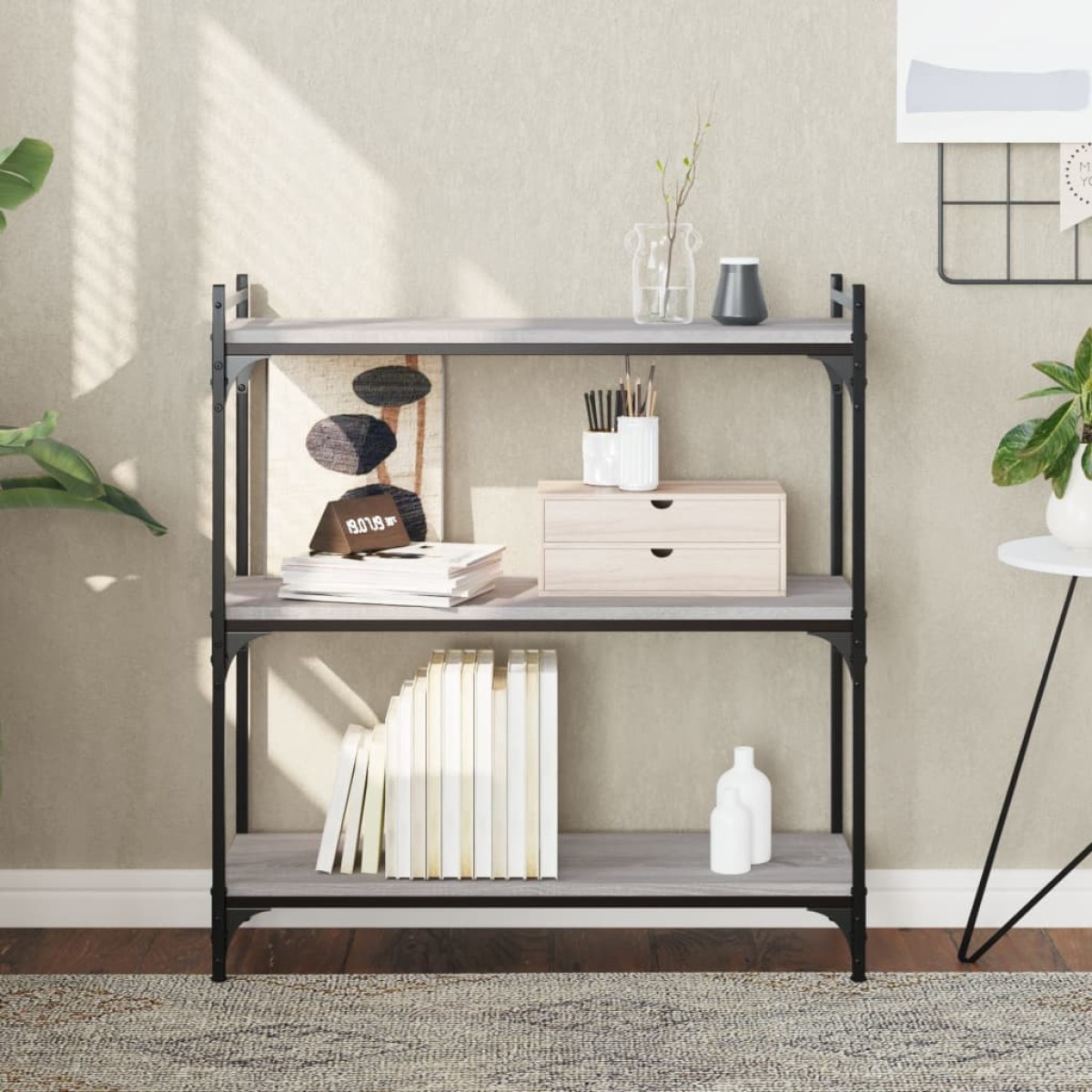 vidaXL Βιβλιοθήκη 3 Επιπέδων Γκρι Sonoma 80x30x86 εκ. Επεξεργ. Ξύλο
