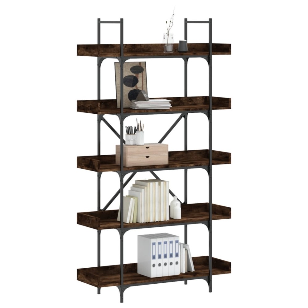 vidaXL Βιβλιοθήκη 5 Επιπέδων Καπνιστή Δρυς 100x33x180,5 εκ. Επεξ. Ξύλο