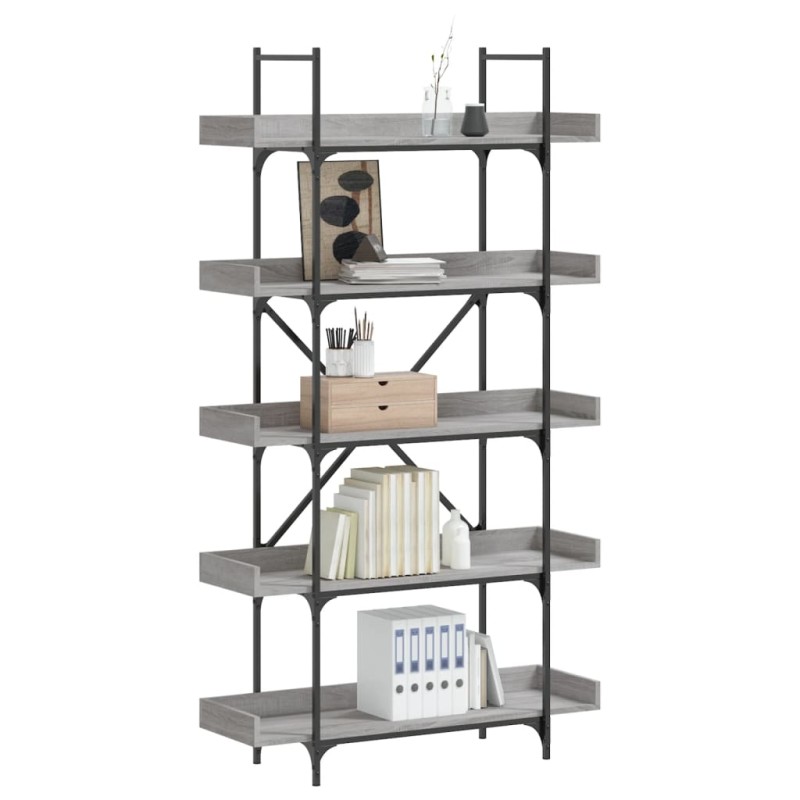 vidaXL Βιβλιοθήκη 5 Επιπέδων Γκρι Sonoma 100x33x180,5εκ. Επεξεργ. Ξύλο