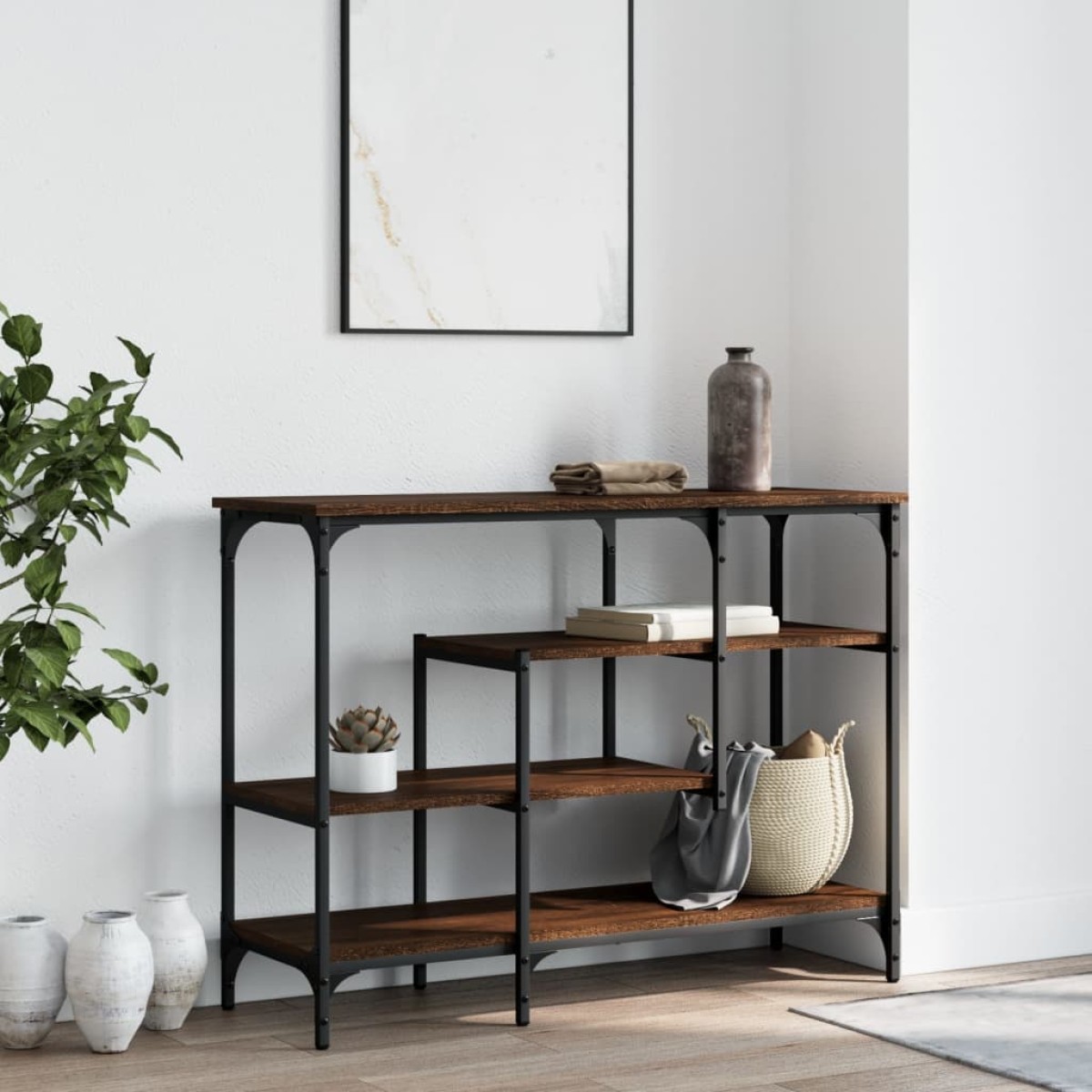 vidaXL Τραπέζι Κονσόλα με Ράφια Καφέ Δρυς 100 x 35 x 75 εκ.