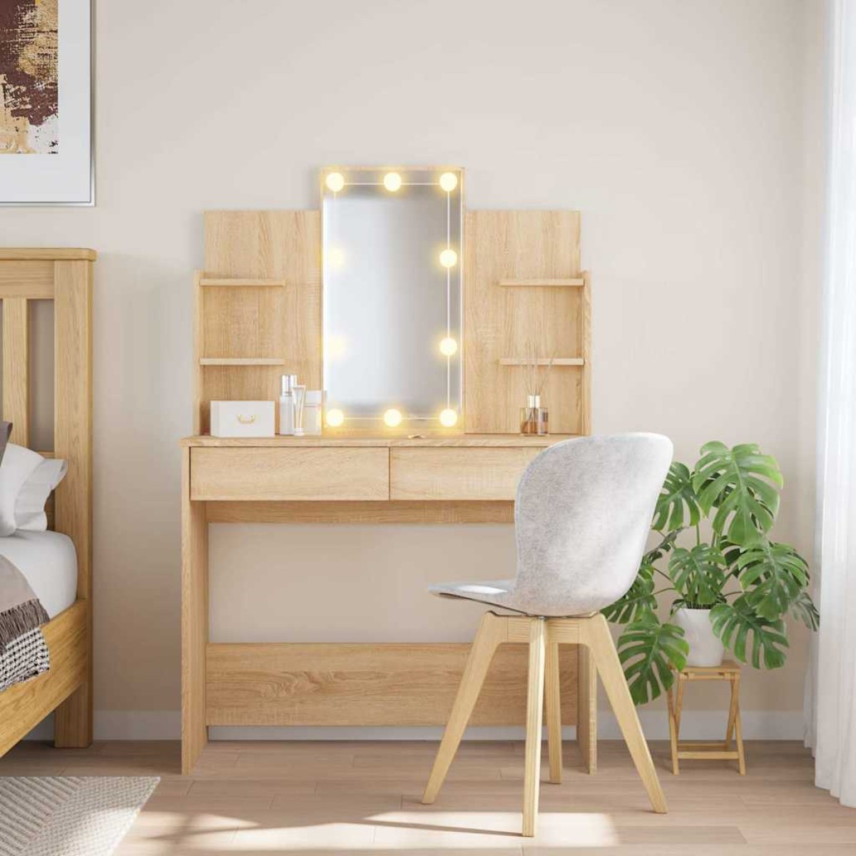 vidaXL Μπουντουάρ με LED Φώτα Sonoma Δρυς 96 x 40 x 142 εκ.