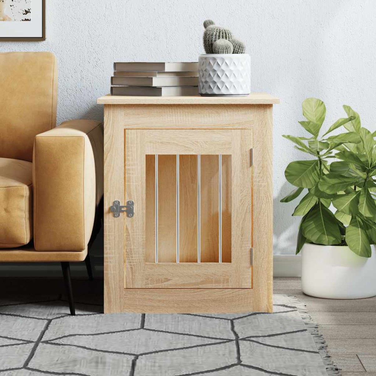 vidaXL Κλουβί Σκύλου Sonoma Δρυς 55 x 75 x 65 εκ. από Επεξεργ. Ξύλο