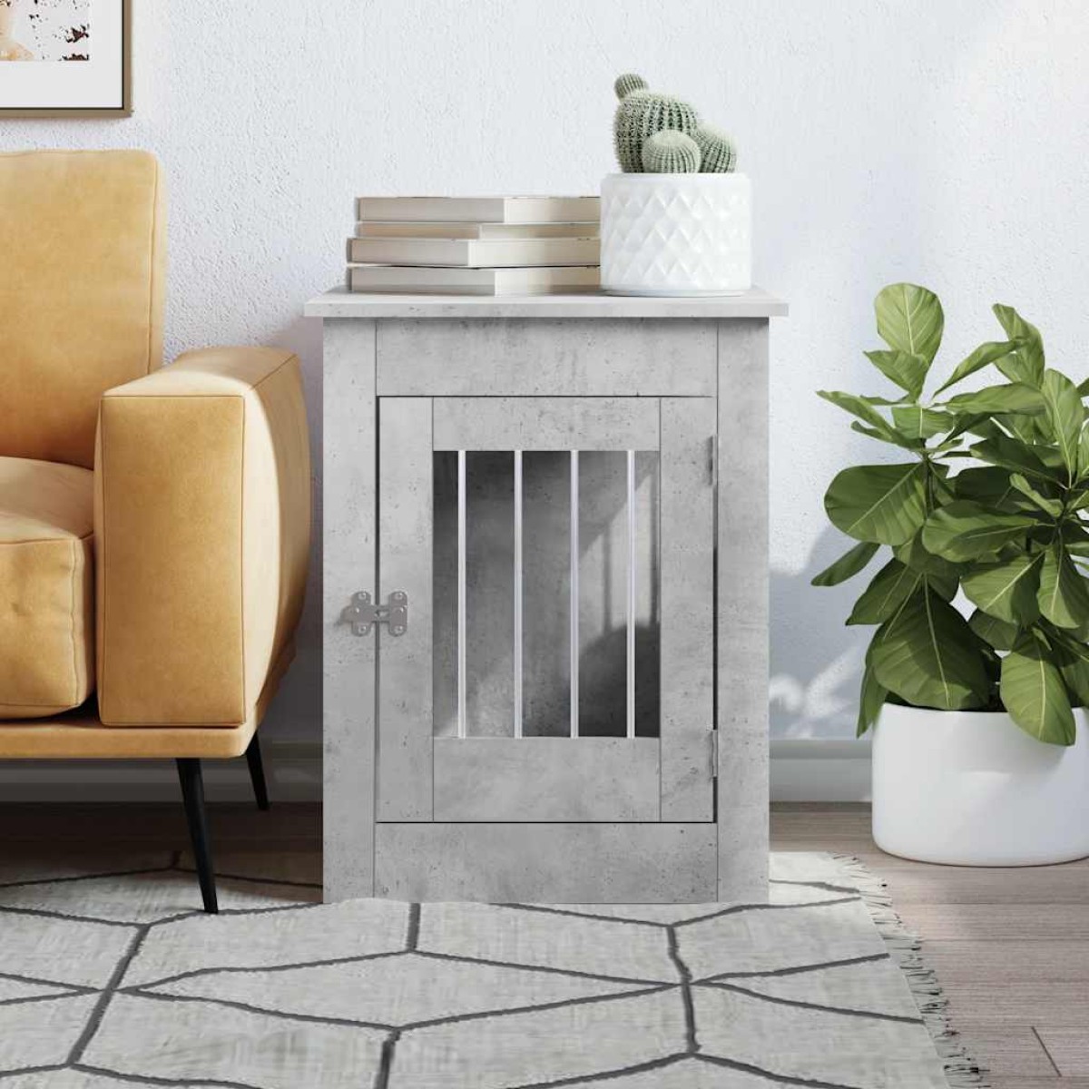 vidaXL Κλουβί Σκύλου Γκρι Σκυροδεμ. 55x80x68 εκ. από Επεξεργ. Ξύλο