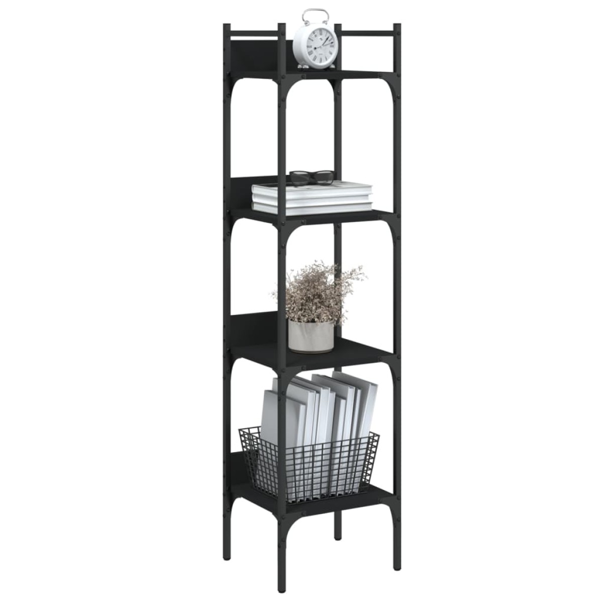 vidaXL Βιβλιοθήκη 4 Επιπέδων Μαύρη 35 x 30 x 138,5 εκ. Επεξεργ. Ξύλο