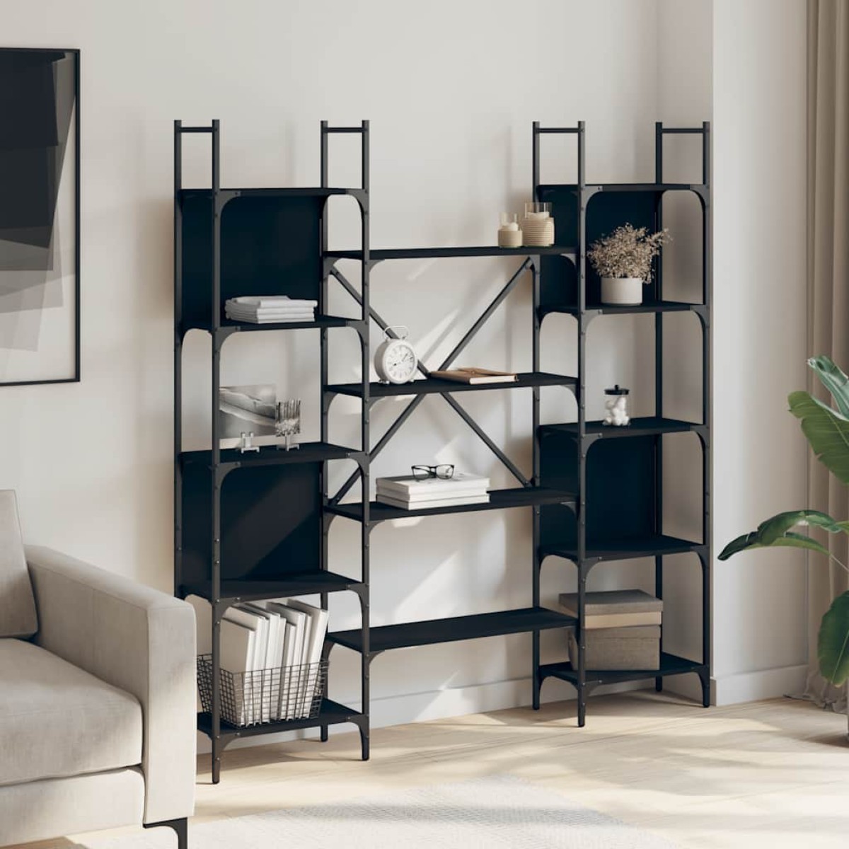vidaXL Βιβλιοθήκη Μαύρη 155,5x24x166,5 εκ. από Επεξεργασμένο Ξύλο