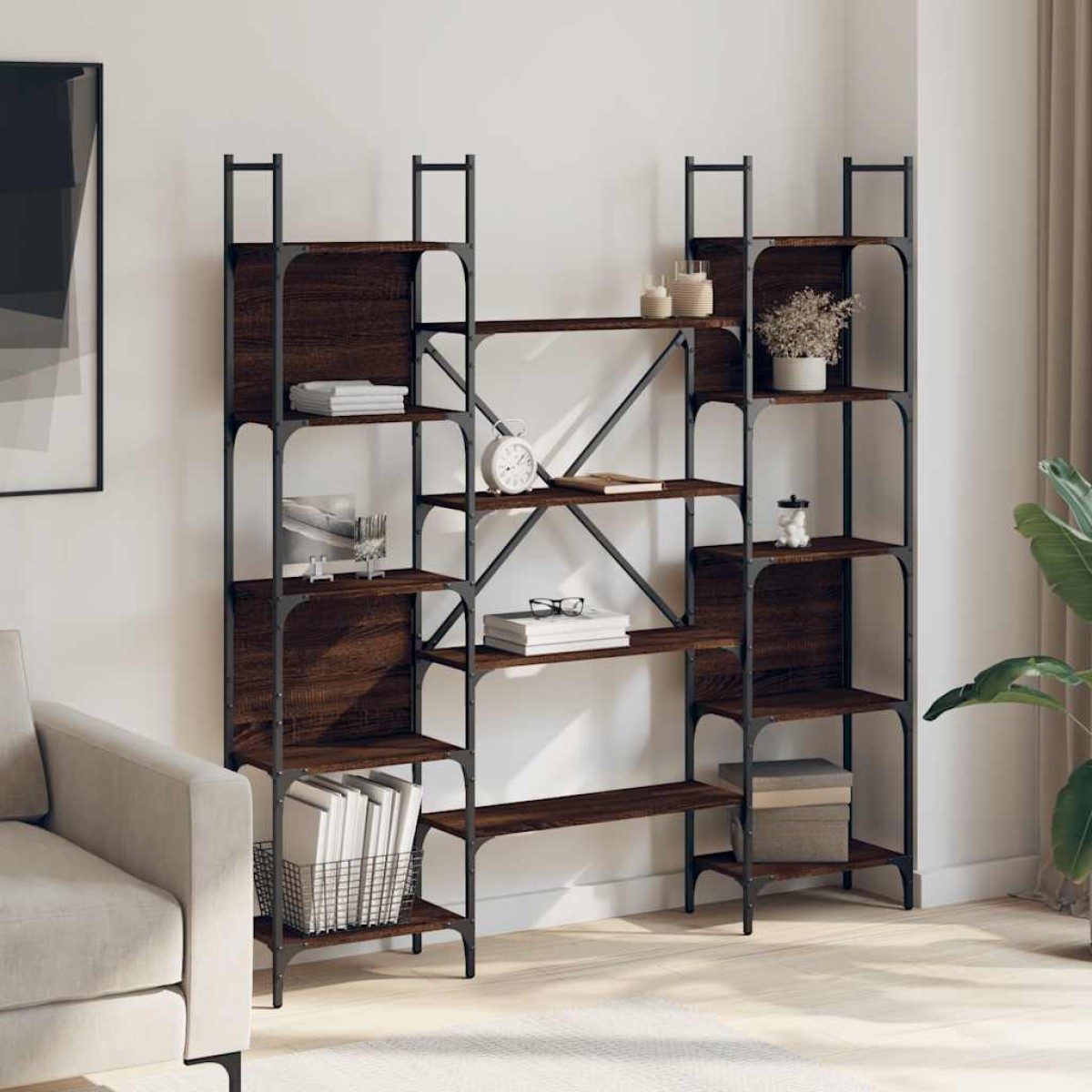 vidaXL Βιβλιοθήκη Καφέ Δρυς 155,5x24x166,5 εκ. Επεξεργασμένο Ξύλο