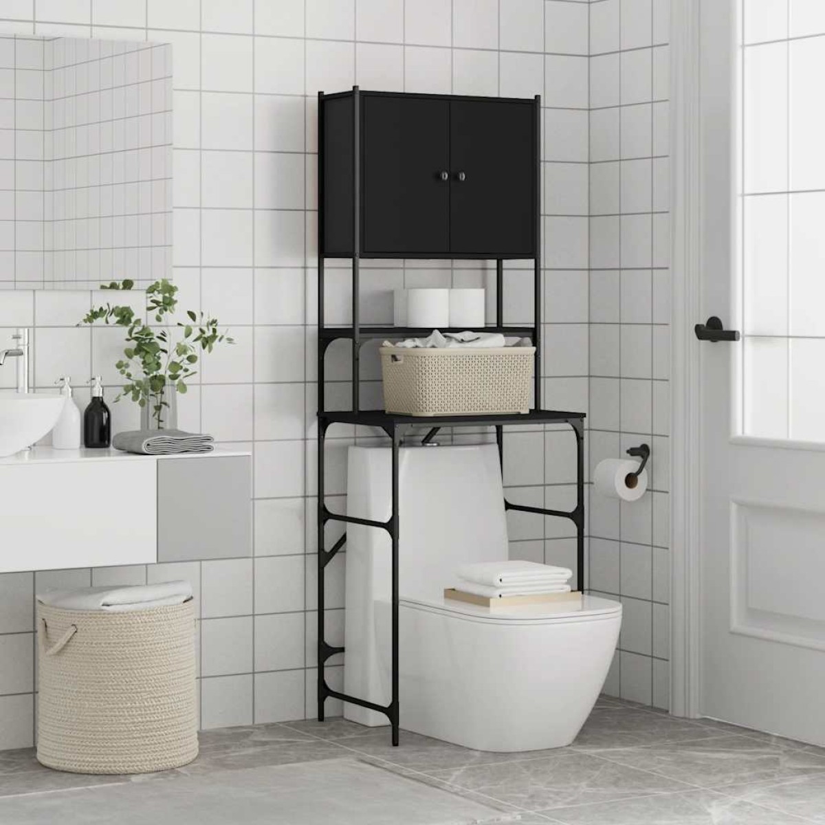 vidaXL Ντουλάπι Πλυντηρίου Μαύρο 68x48,5x194 εκ.