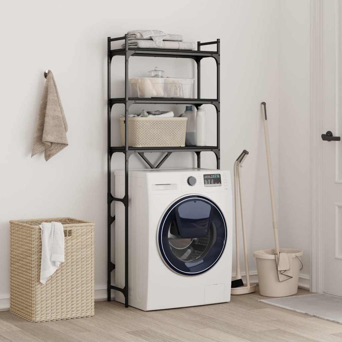 vidaXL Ραφιέρα Πλυντηρίου Μαύρη 67 x 25 x 163 εκ. από Επεξεργ. Ξύλο