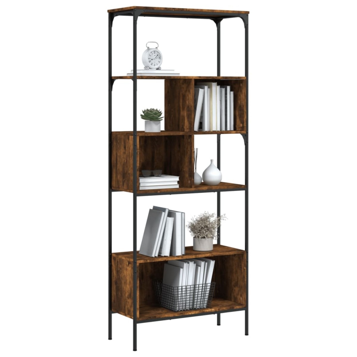 vidaXL Βιβλιοθήκη 5 Επιπέδων Καπνιστή Δρυς 76x33x188,5 εκ. Επεξ. Ξύλο
