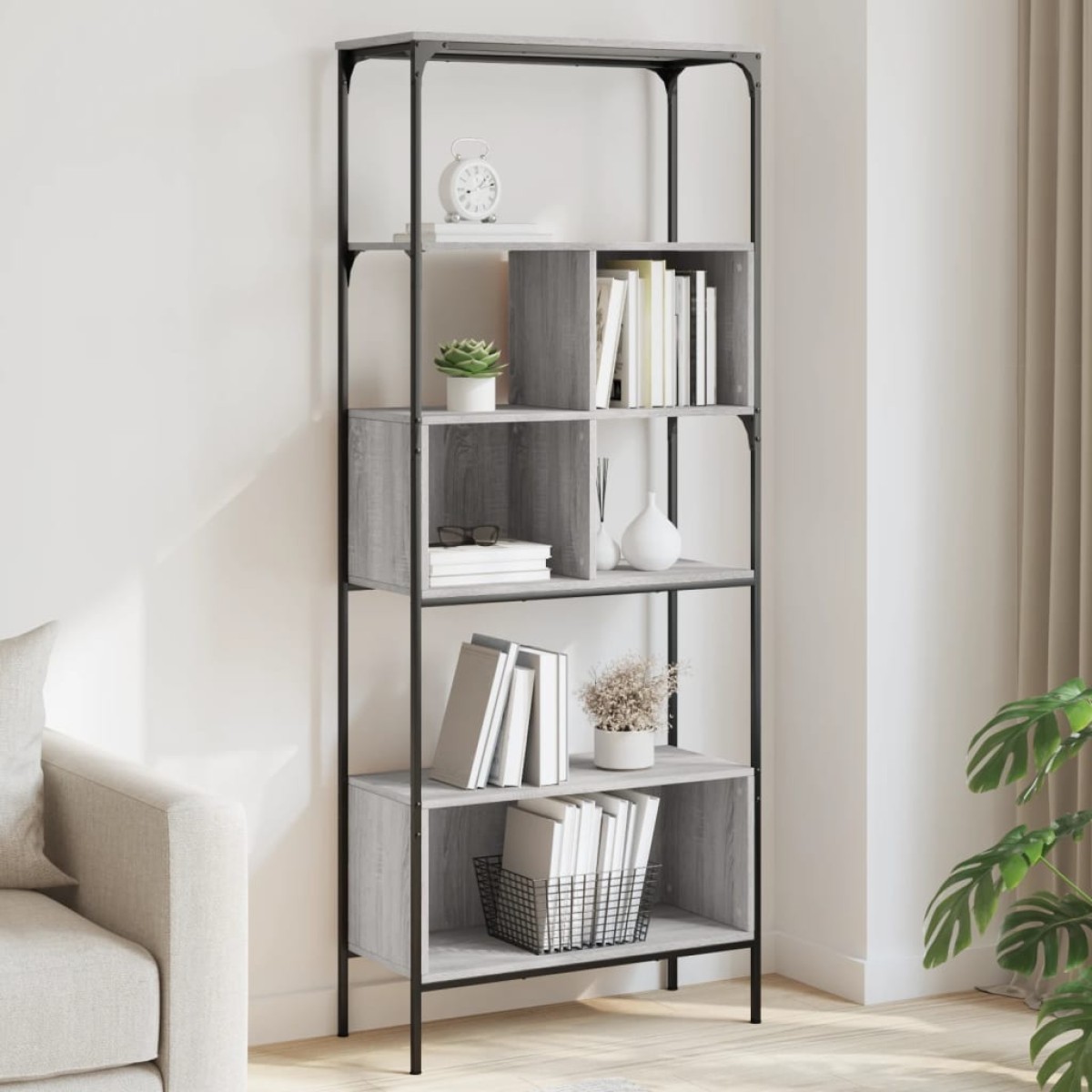 vidaXL Βιβλιοθήκη 5 Επιπέδων Γκρι Sonoma 76x33x188,5 εκ. Επεξεργ. Ξύλο