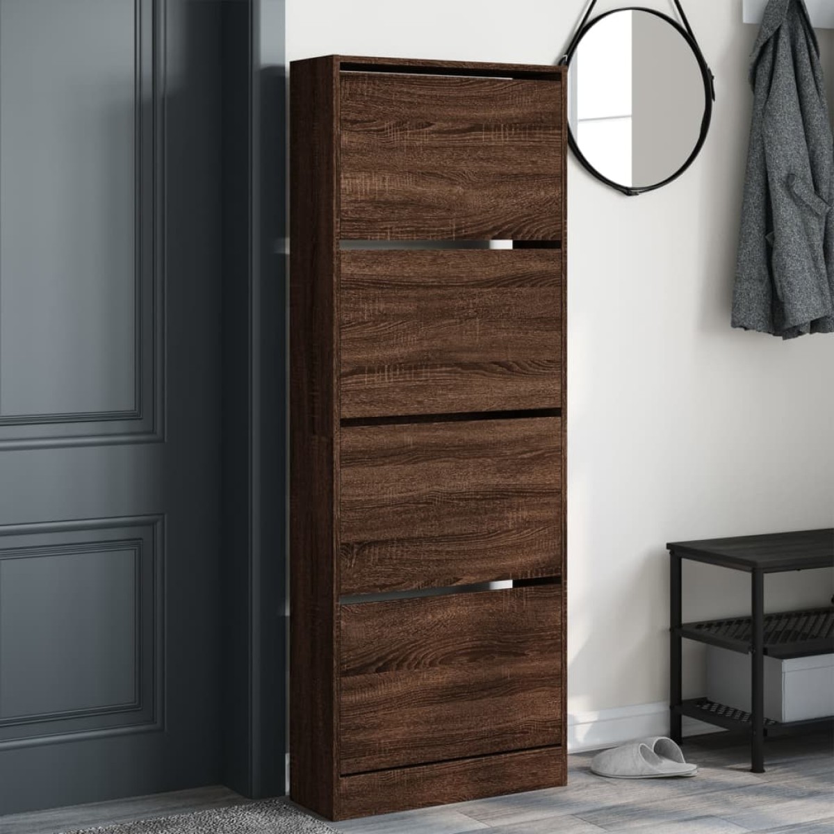 vidaXL Παπουτσοθήκη Καφέ δρυς 60x21x163,5 εκ. από Επεξεργασμένο Ξύλο