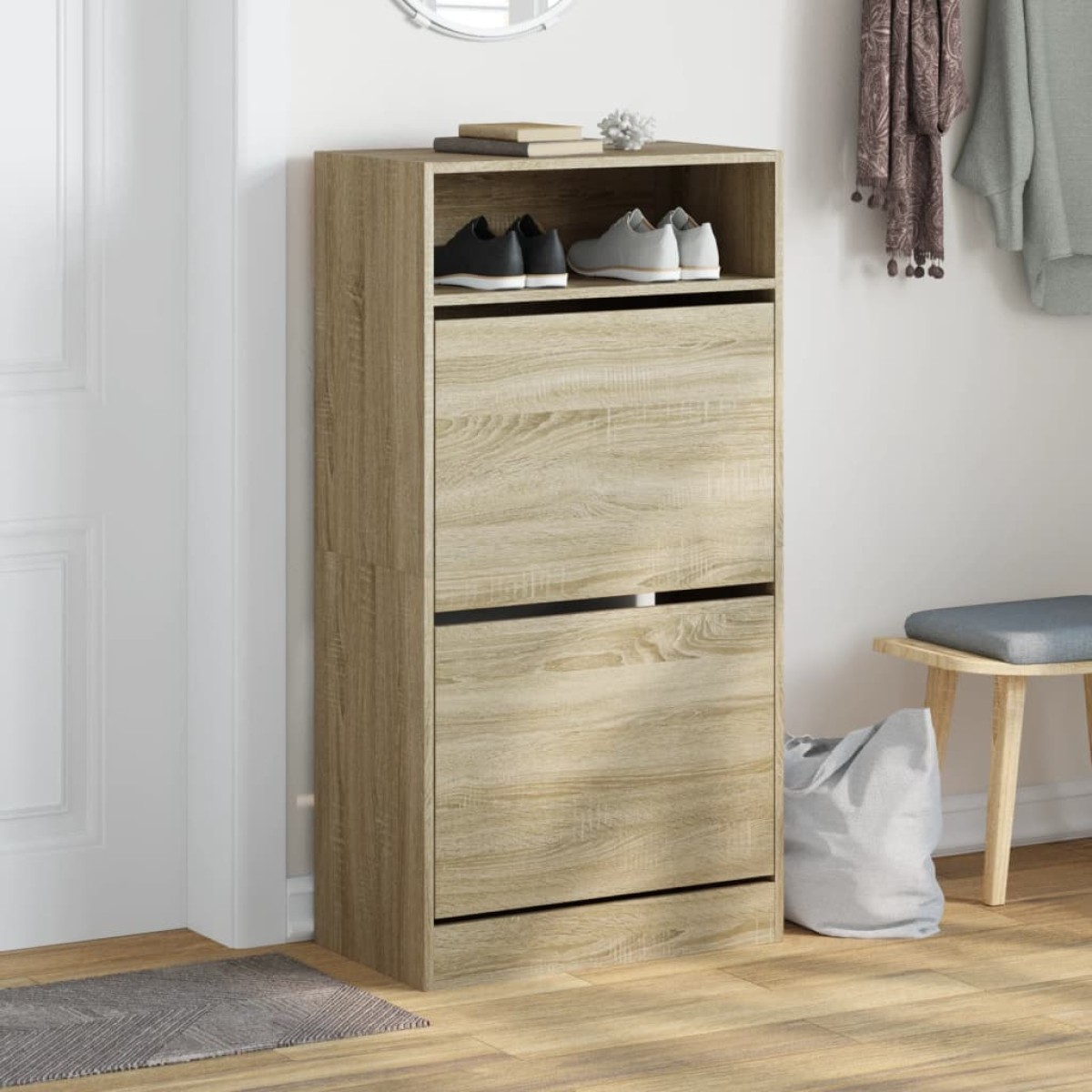 vidaXL Παπουτσοθήκη Sonoma Δρυς 60x34x116 εκ. από Επεξεργασμένο Ξύλο