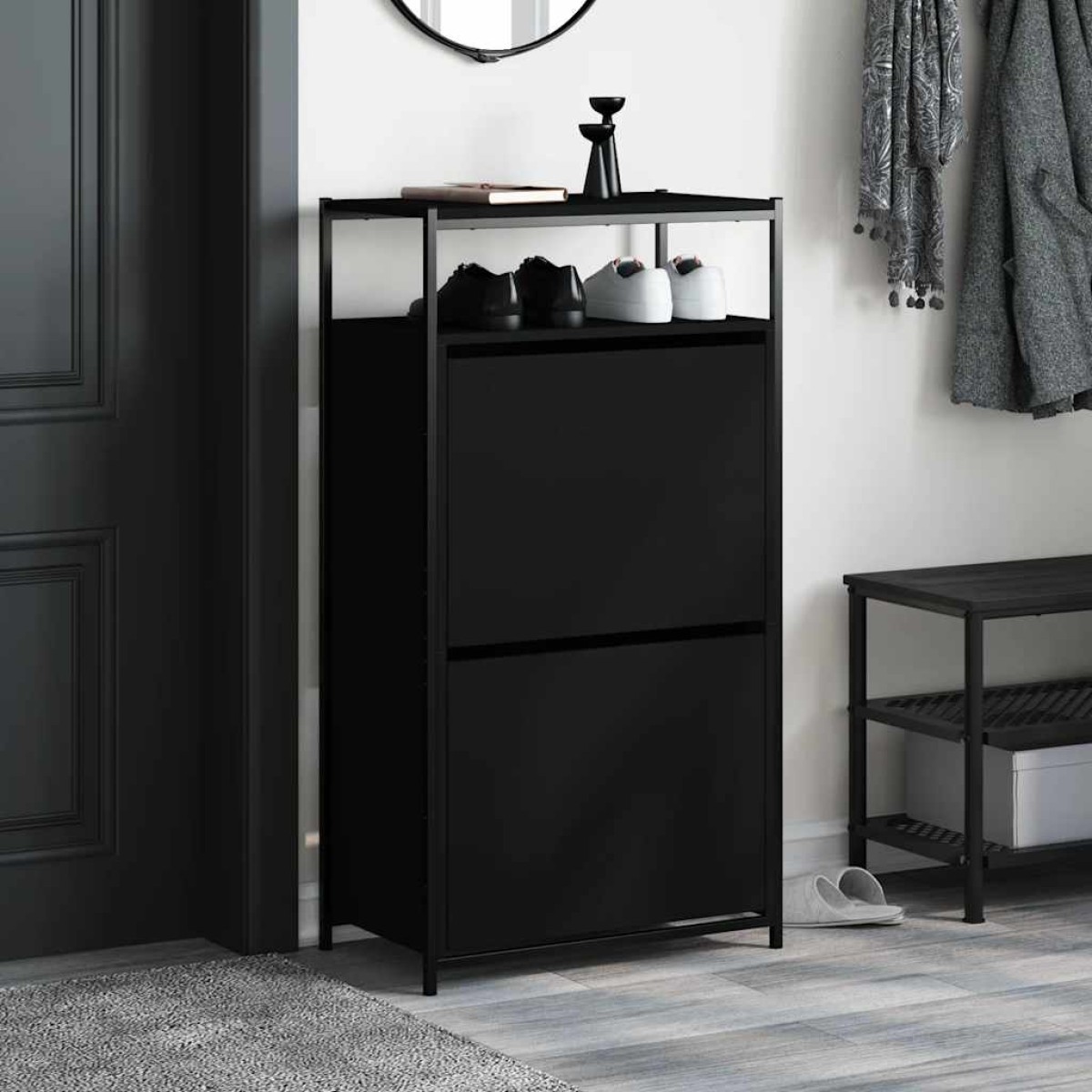 vidaXL Παπουτσοθήκη Μαύρη 60 x 34 x 112 εκ. από Επεξεργασμένο Ξύλο