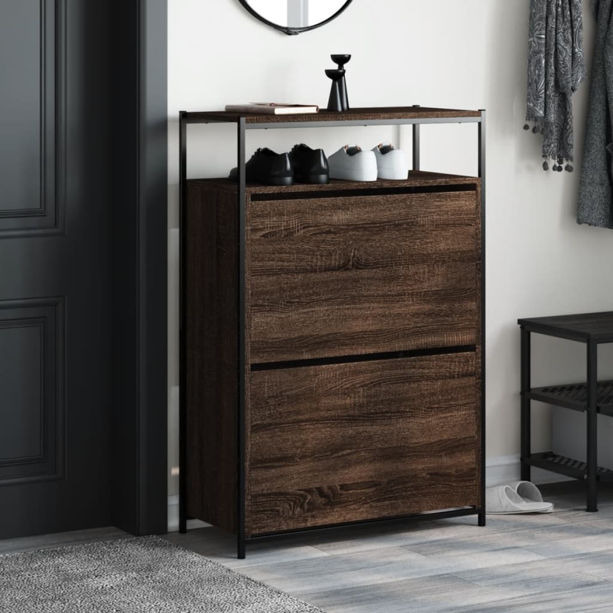 vidaXL Παπουτσοθήκη Καφέ Δρυς 75x34x112 εκ. από Επεξεργασμένο Ξύλο