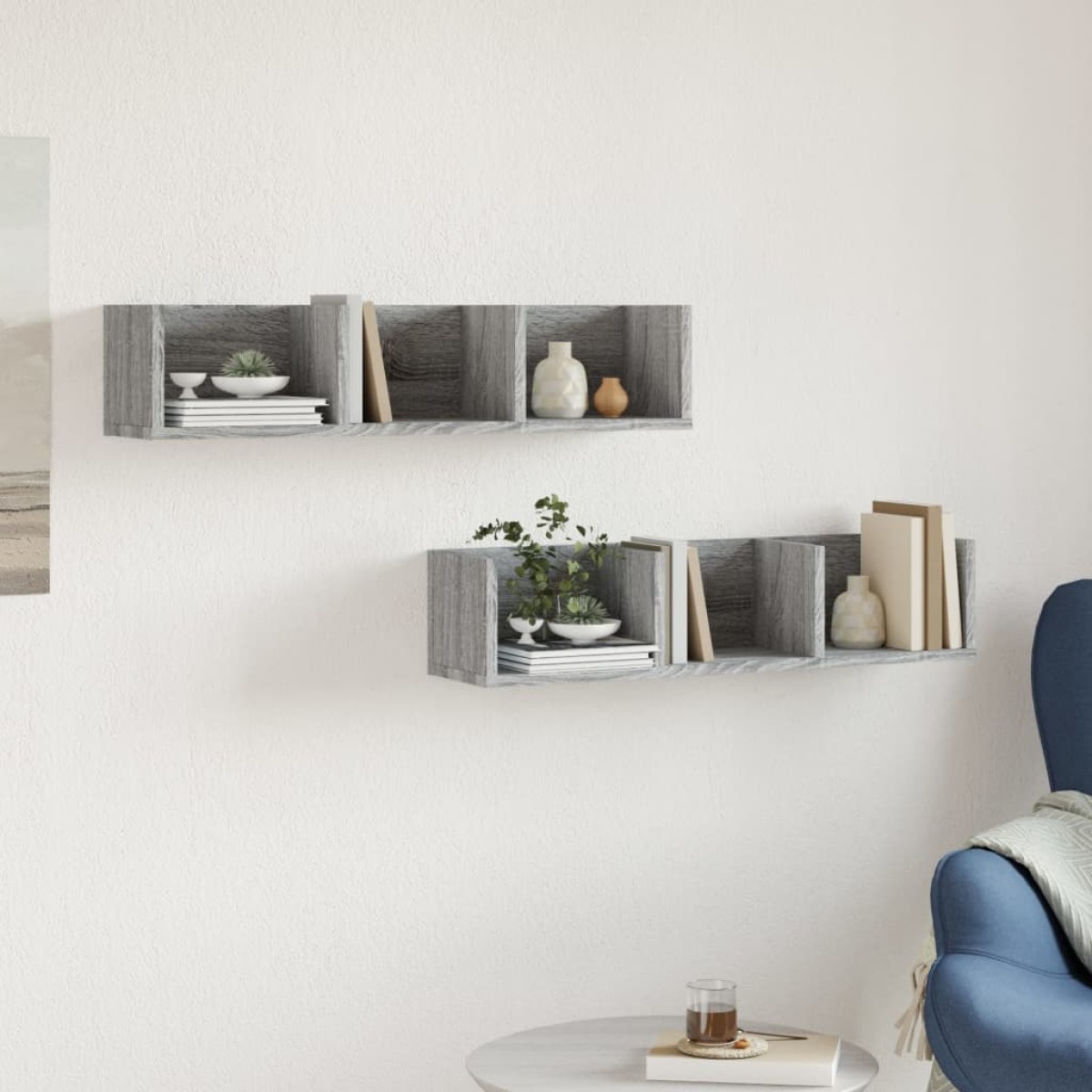 vidaXL Ντουλάπια Τοίχου 2 τεμ. Γκρι Sonoma 75x18x16,5 εκ. Επεξ. Ξύλο