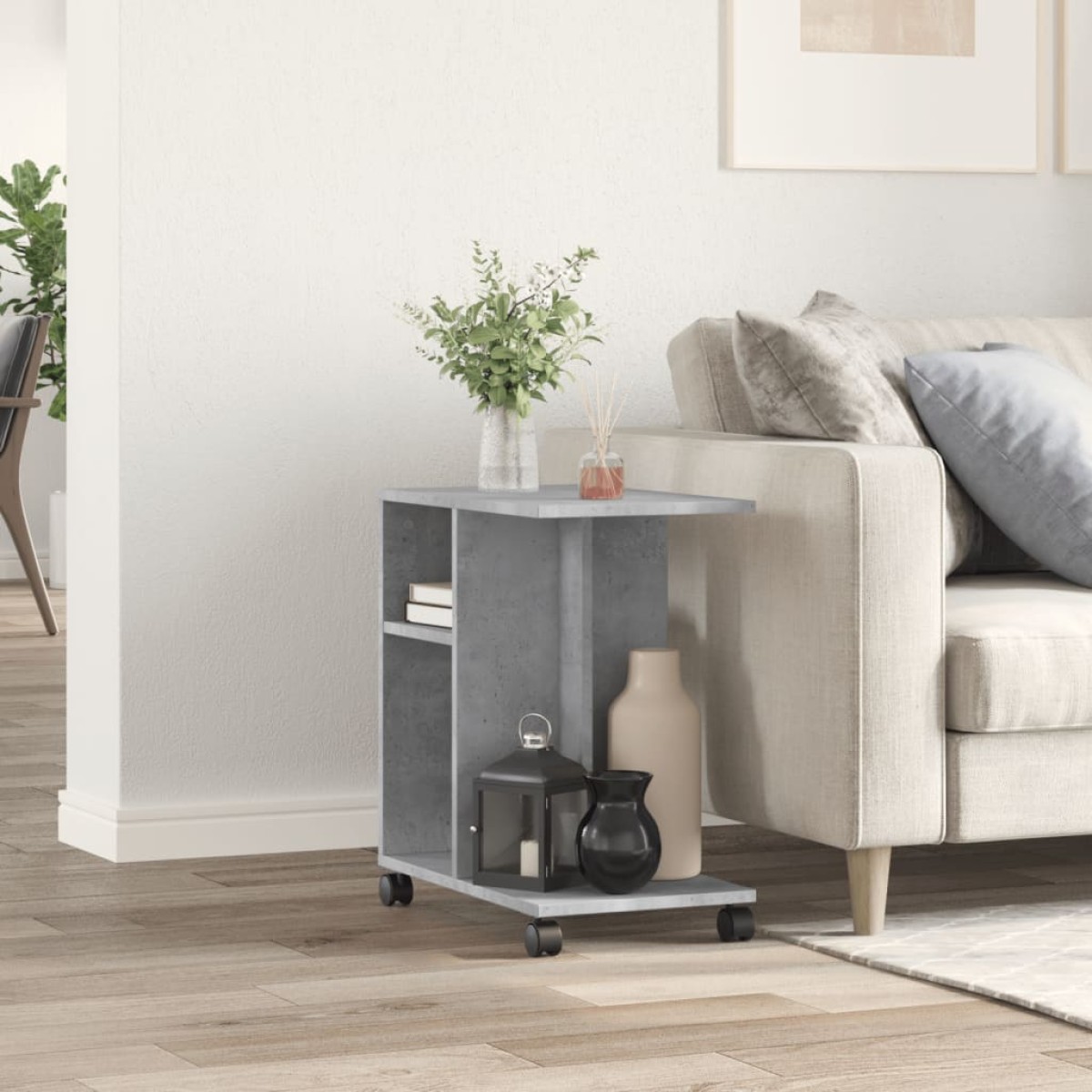vidaXL Βοηθητικό Τραπέζι με Ρόδες Γκρι Σκυρ 50x30x55 εκ Επεξ. Ξύλο