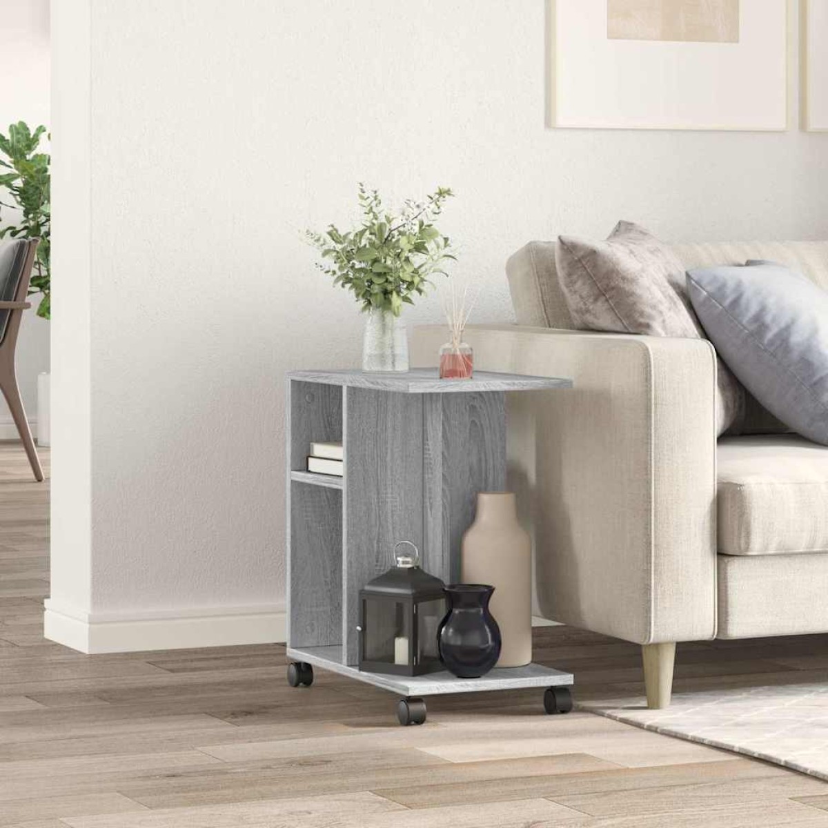 vidaXL Βοηθητικό Τραπέζι με Ρόδες Γκρι Sonoma 50x30x55 εκ Επεξ. Ξύλο