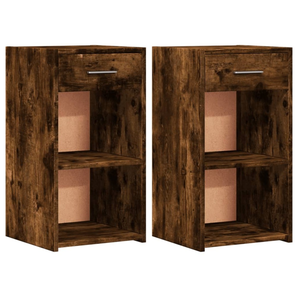 vidaXL Κομοδίνα 2 τεμ. Καπνιστή Δρυς 35x34x65 εκ. Επεξεργασμένο Ξύλο