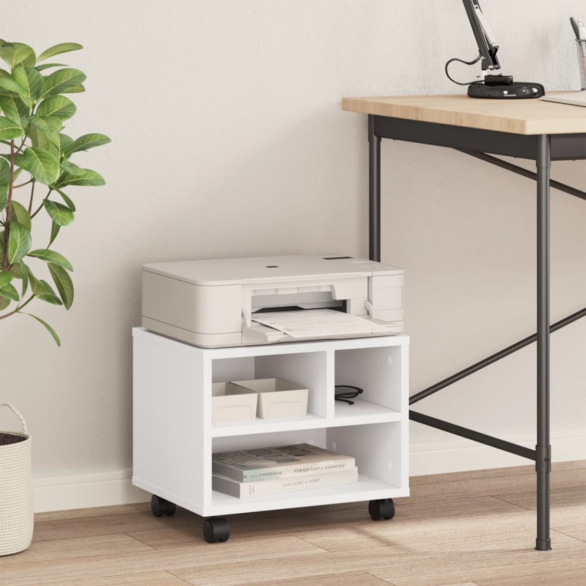 vidaXL Βάση Εκτυπωτή με Ρόδες Λευκή 41x32x34,5 εκ.