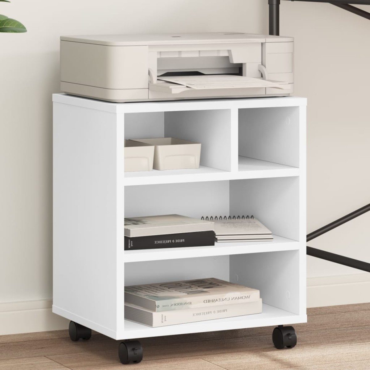 vidaXL Βάση Εκτυπωτή με Ρόδες Λευκή 41x32x48 εκ.