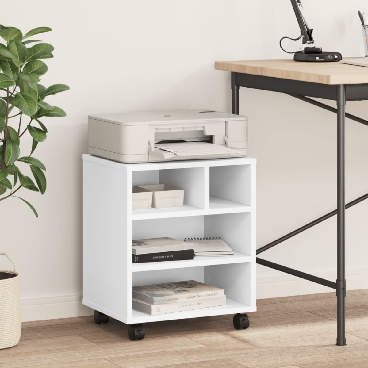 vidaXL Βάση Εκτυπωτή με Ρόδες Λευκή 41x32x48 εκ.