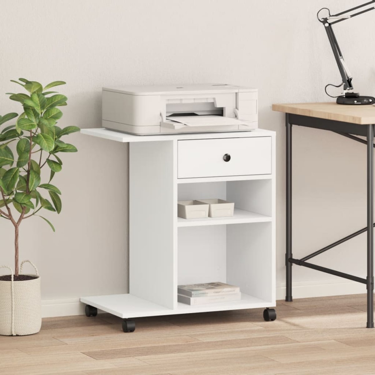vidaXL Βάση Εκτυπωτή με Ρόδες Λευκή 60x40x68,5 εκ.