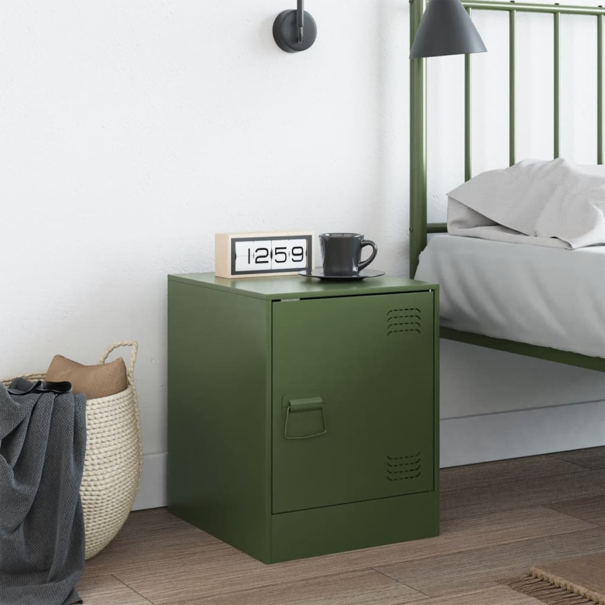 vidaXL Κομοδίνο Πράσινο Λαδί 34,5x39x44 εκ. από Χάλυβα
