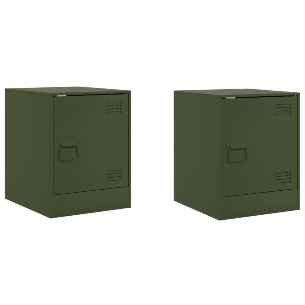 vidaXL Κομοδίνα 2 τεμ. Πράσινο Λαδί 34,5x39x44 εκ. από Χάλυβα