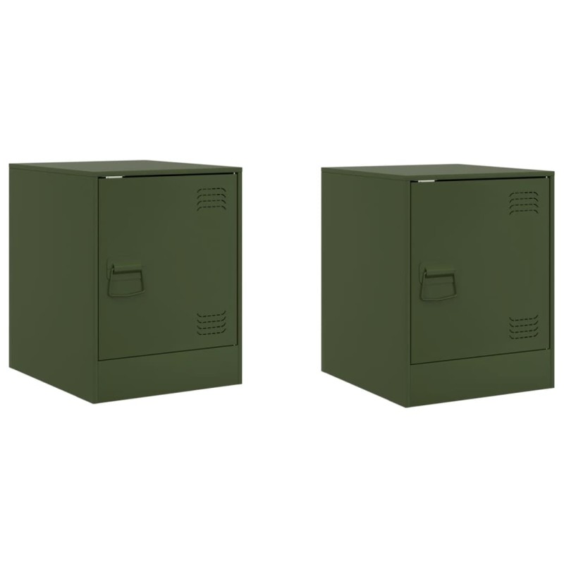 vidaXL Κομοδίνα 2 τεμ. Πράσινο Λαδί 34,5x39x44 εκ. από Χάλυβα