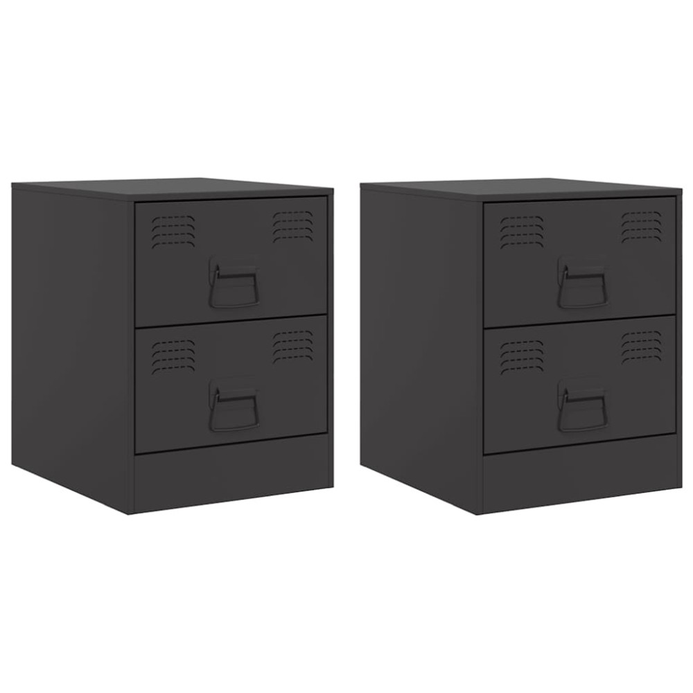 vidaXL Κομοδίνα 2 τεμ. Μαύρα 34,5 x 39 x 44 εκ. από Χάλυβα